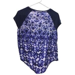 Talbots womens linen shirt S top navy blue geometric beachy lagenlook flower